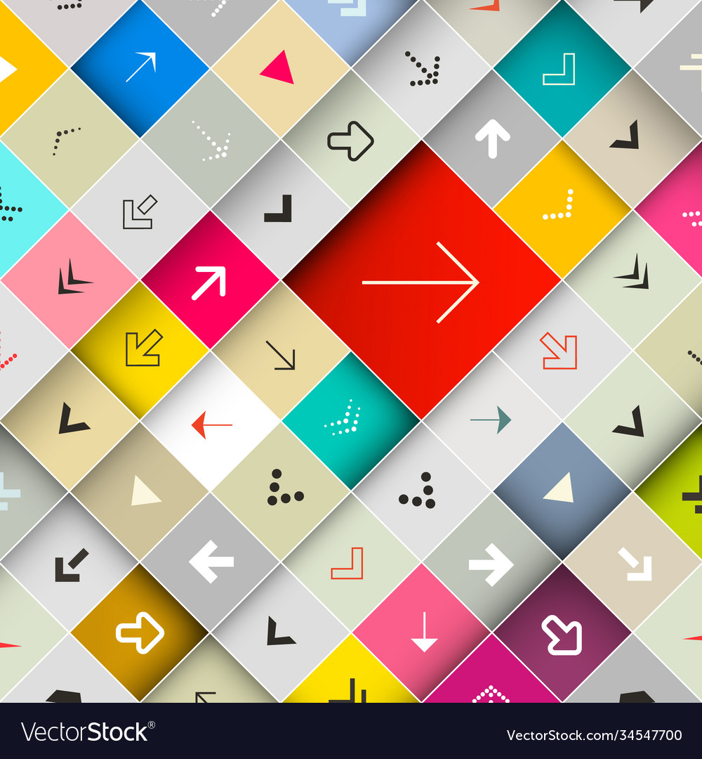 Arrows on colorful diagonal squares background
