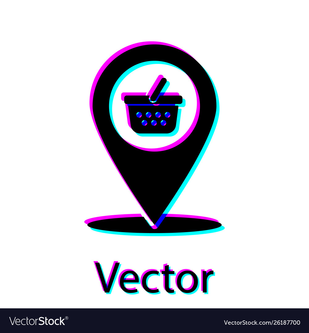 Black map pointer with shopping basket icon Vector Image Black map pointer with shopping basket icon