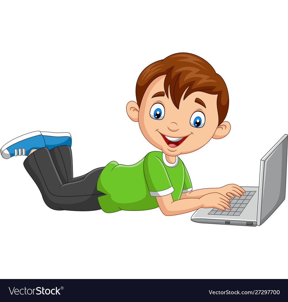 Boy Using Laptop on Floor