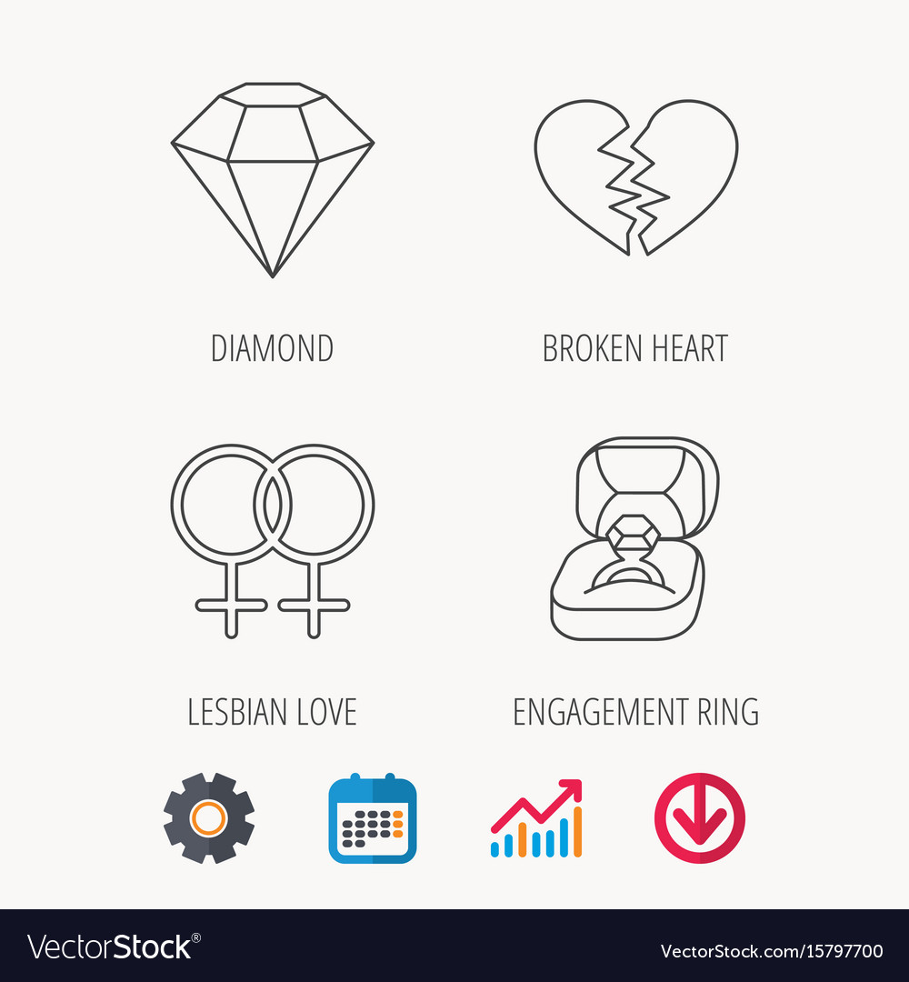 Broken heart diamond and engagement ring icons Vector Image