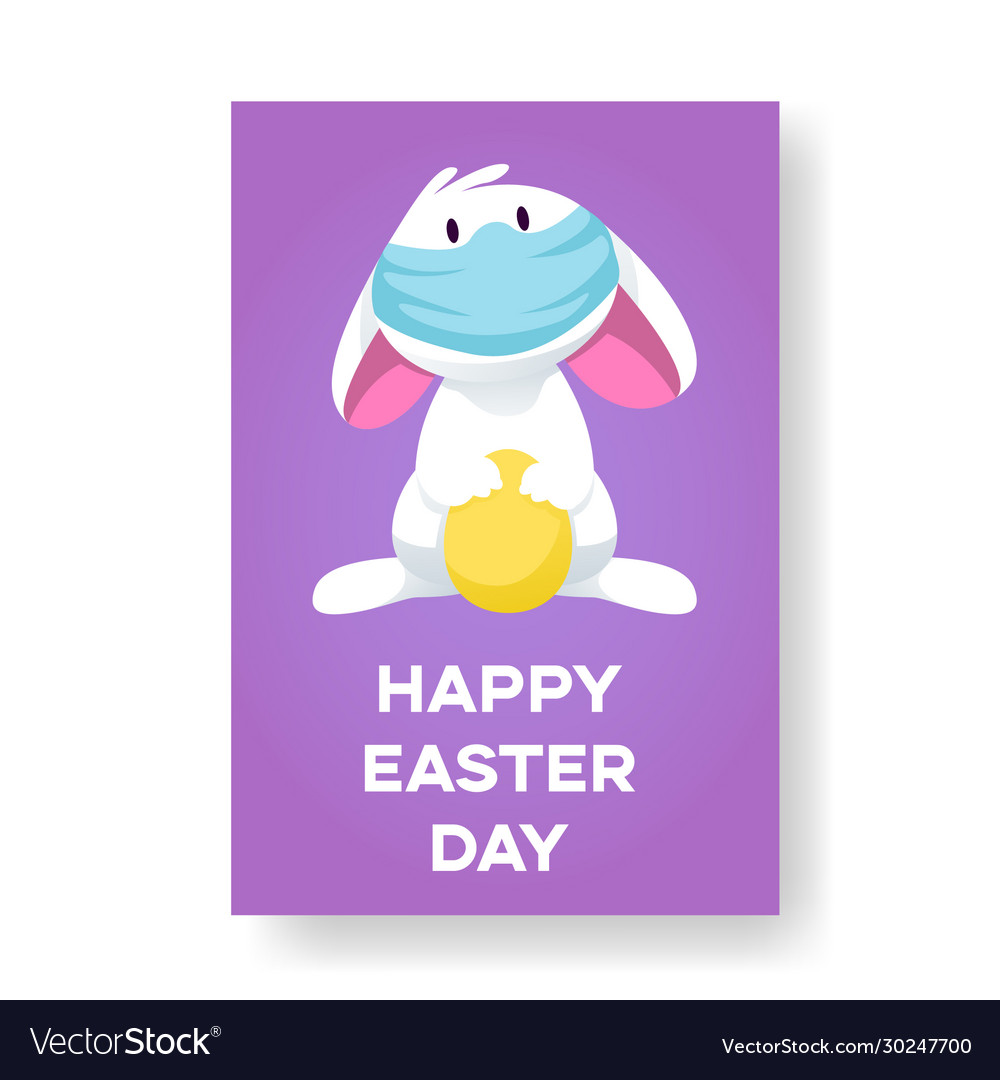 Card with a bunny in face mask an easter