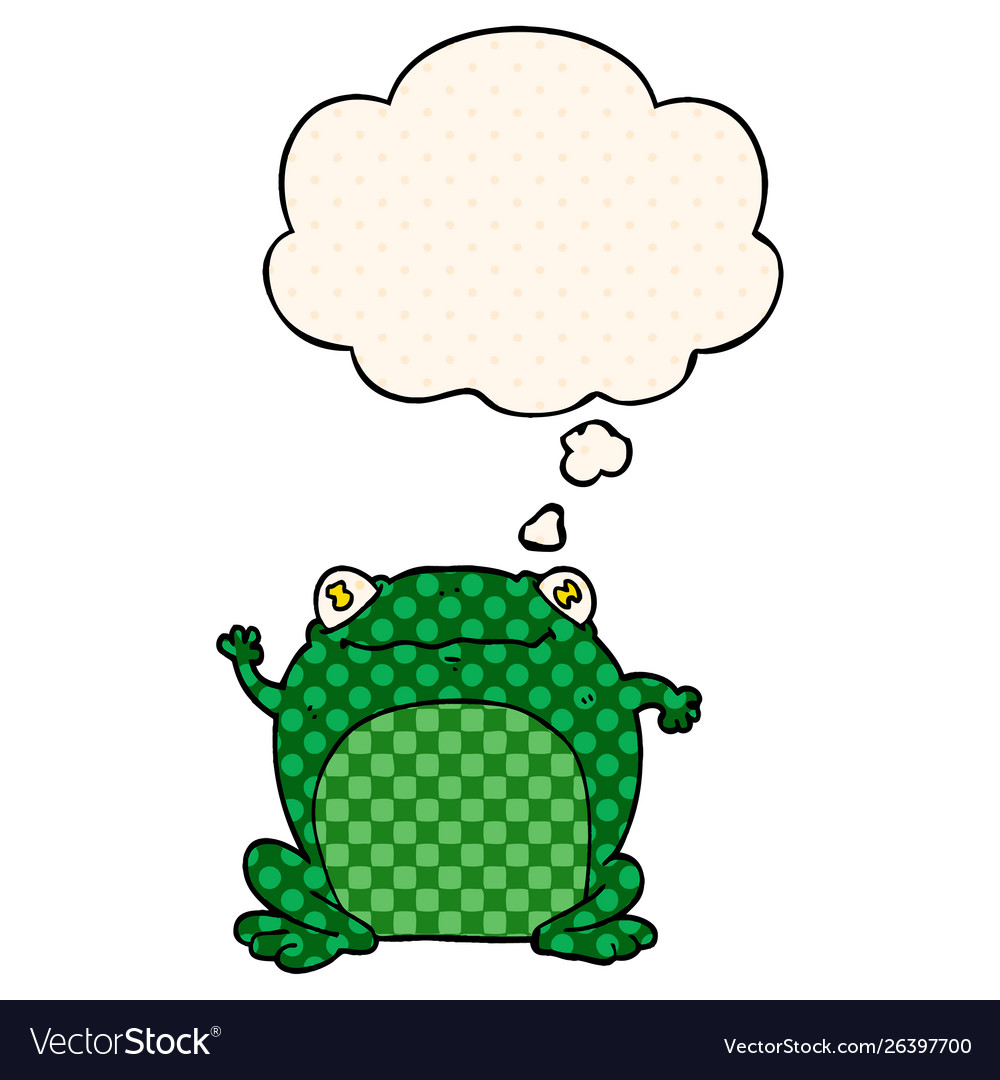 Cartoon frog and thought bubble in comic book