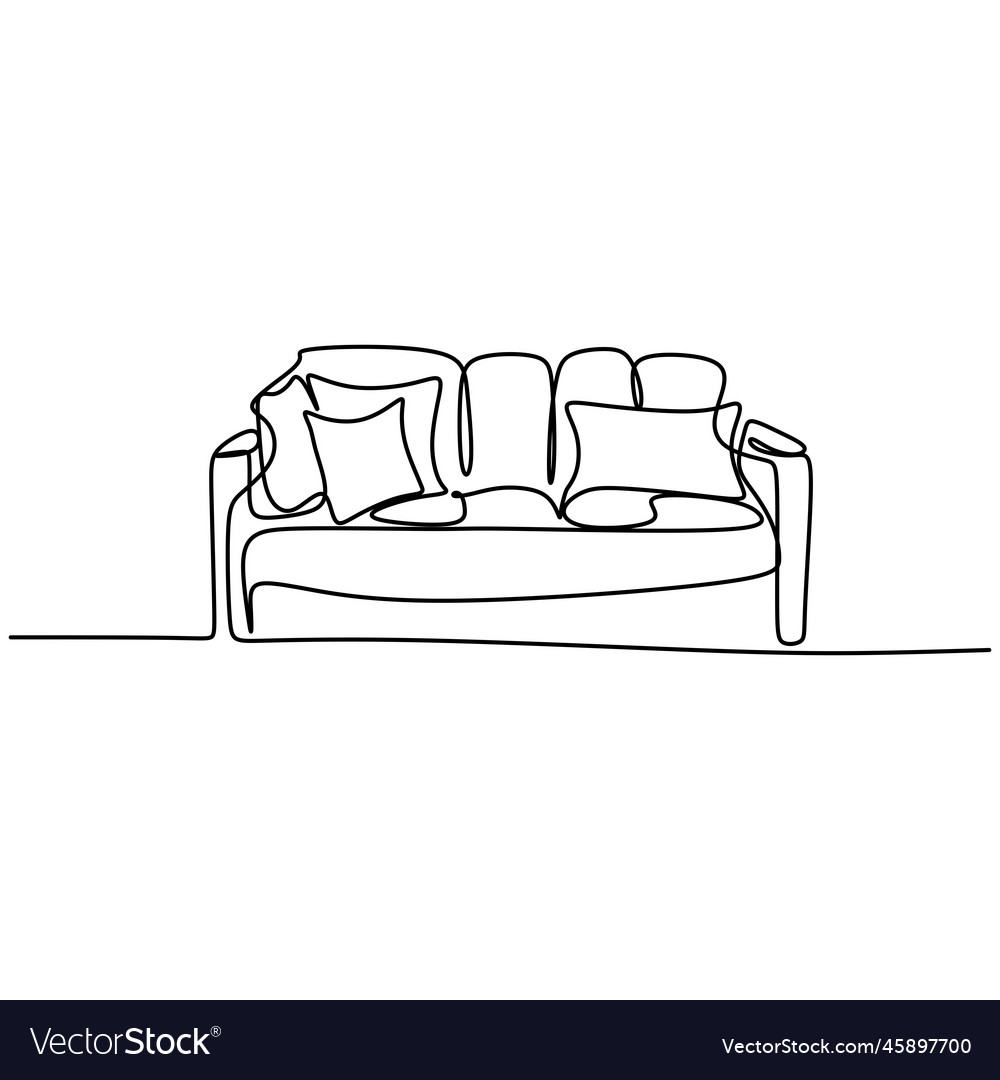 Continuous single drawn line sofa with cushions vector image Continuous single drawn line sofa with cushions