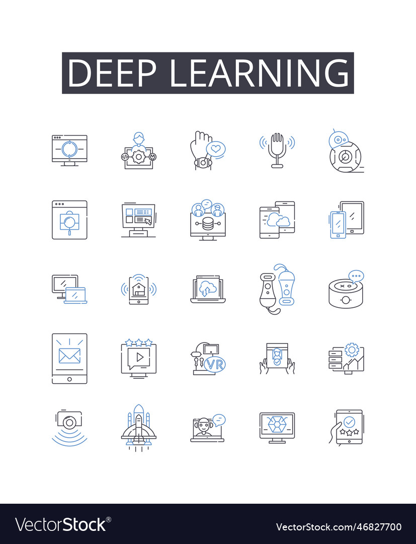 Deep learning line icons collection artificial vector image Deep learning line icons collection artificial