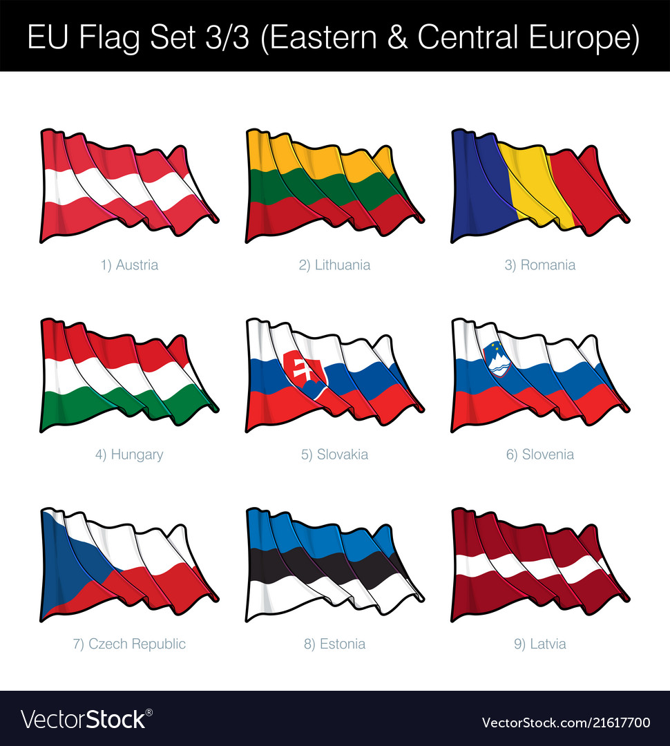 European union waving flag set - eastern and Vector Image