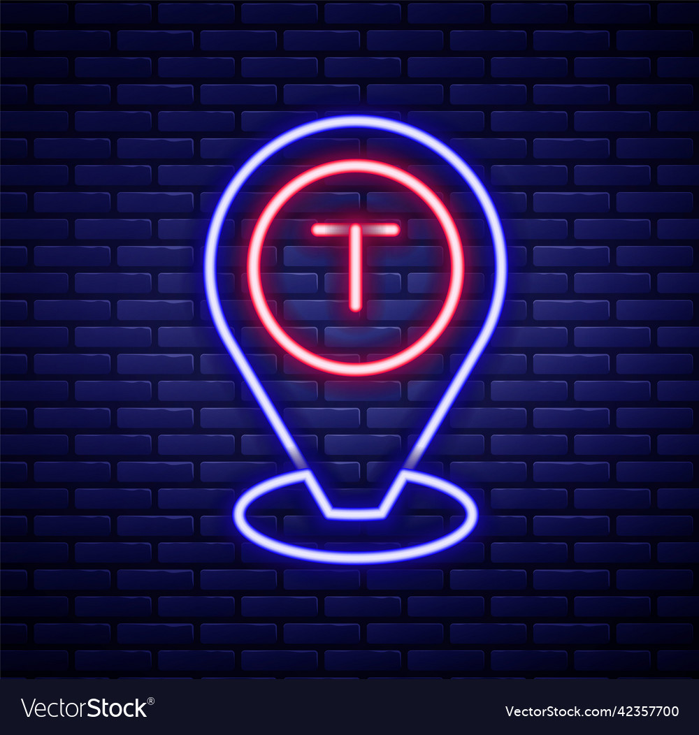 Glowing neon line map pointer with taxi car icon vector image Glowing neon line map pointer with taxi car icon