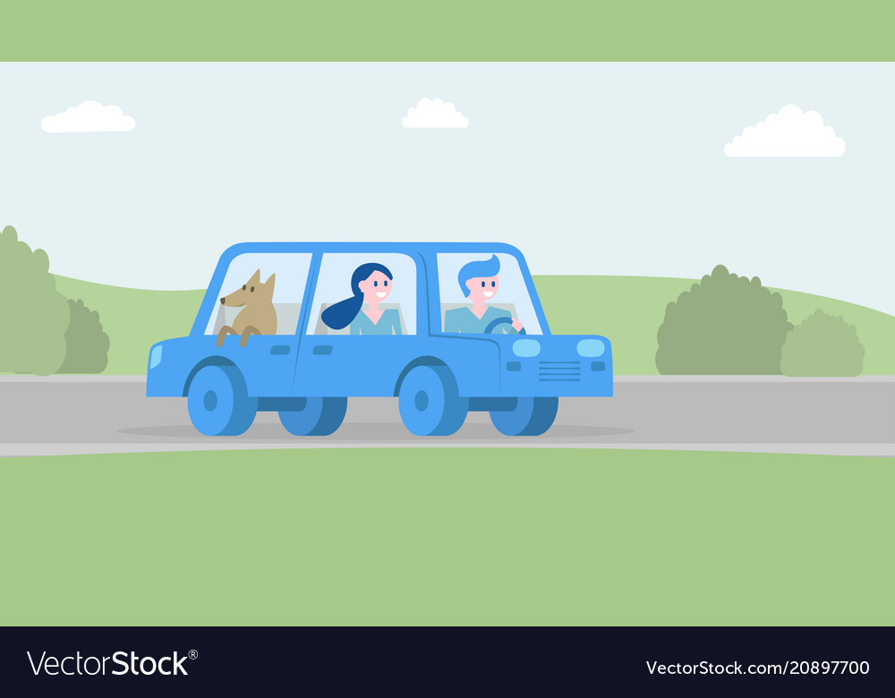 Happy family traveling together by car