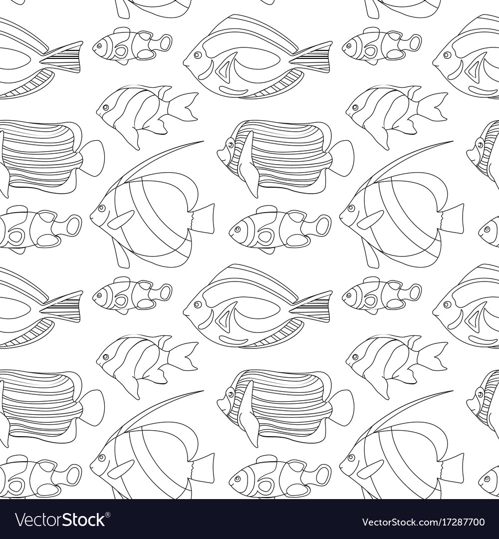 Outlined coral fishes seamless pattern tile Vector Image