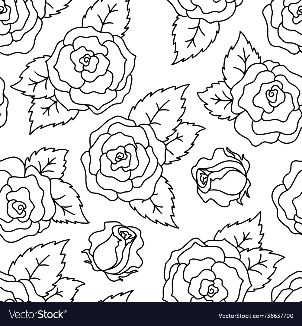 Roses black and white seamless linear pattern Vector Image