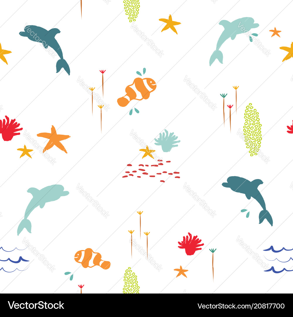 Sea fish doodle summer pattern background Vector Image