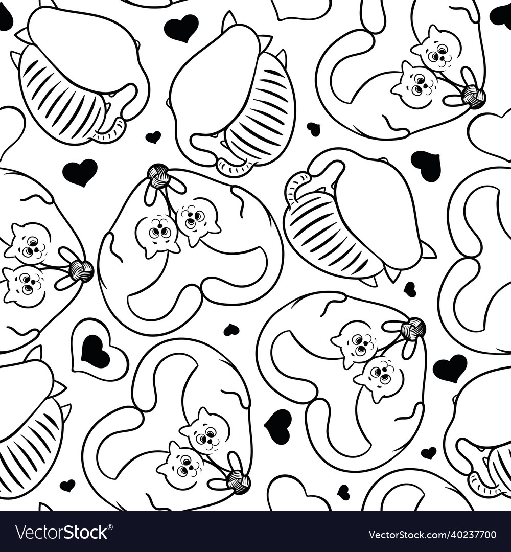 Seamless pattern with hand draw textured cats