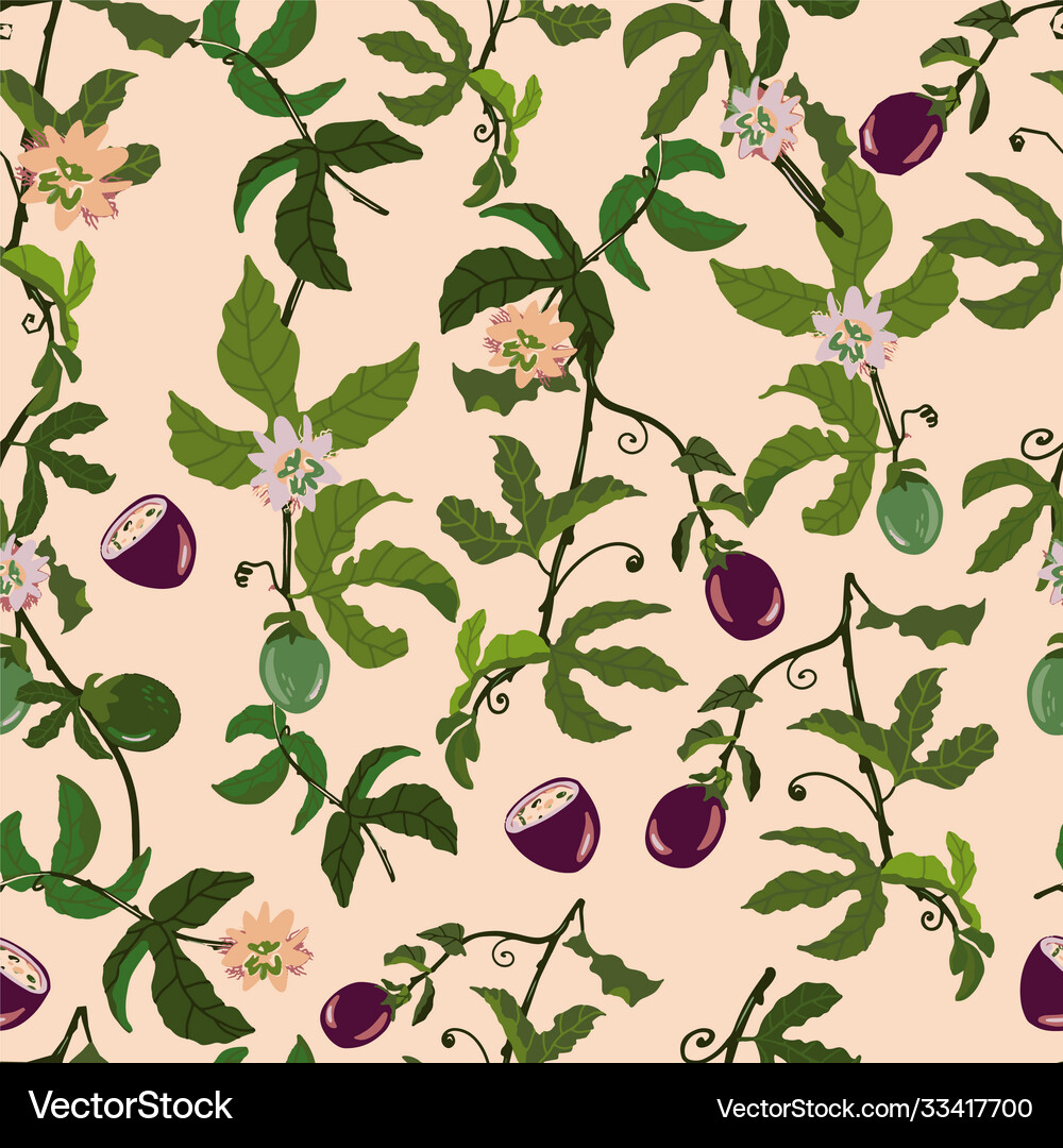 Seamless pattern with passionfruit Royalty Free Vector Image