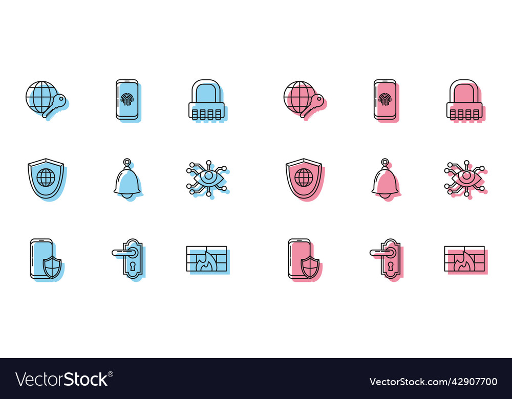 Set line smartphone with security shield door vector image Set line smartphone with security shield door