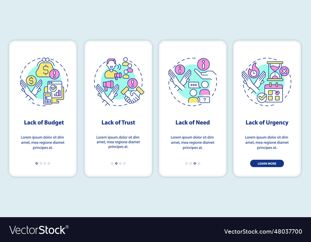 Types of objections onboarding mobile app screen Vector Image Types of objections onboarding mobile app screen