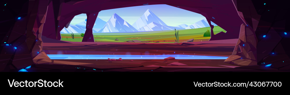 View from cave in mountain with scenery landscape Vector Image