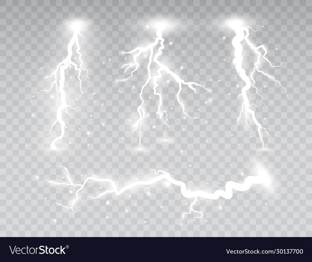 White lightnings set isolated on transparent