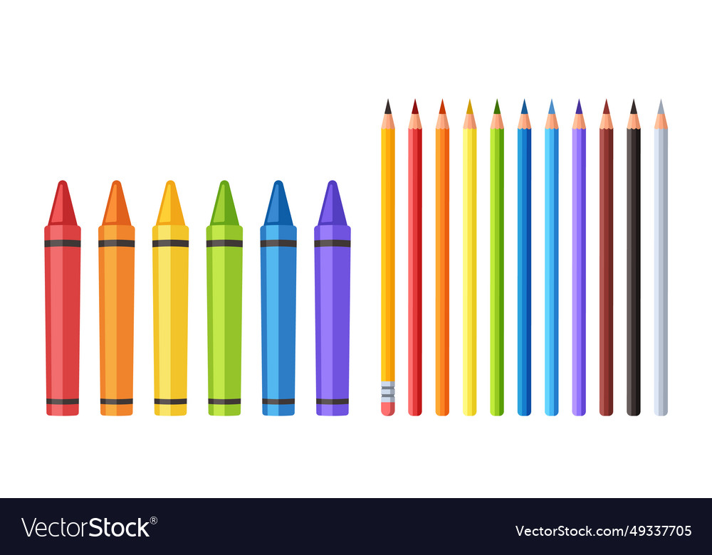 Color Pencils And Crayons Isolated On White Vector Image