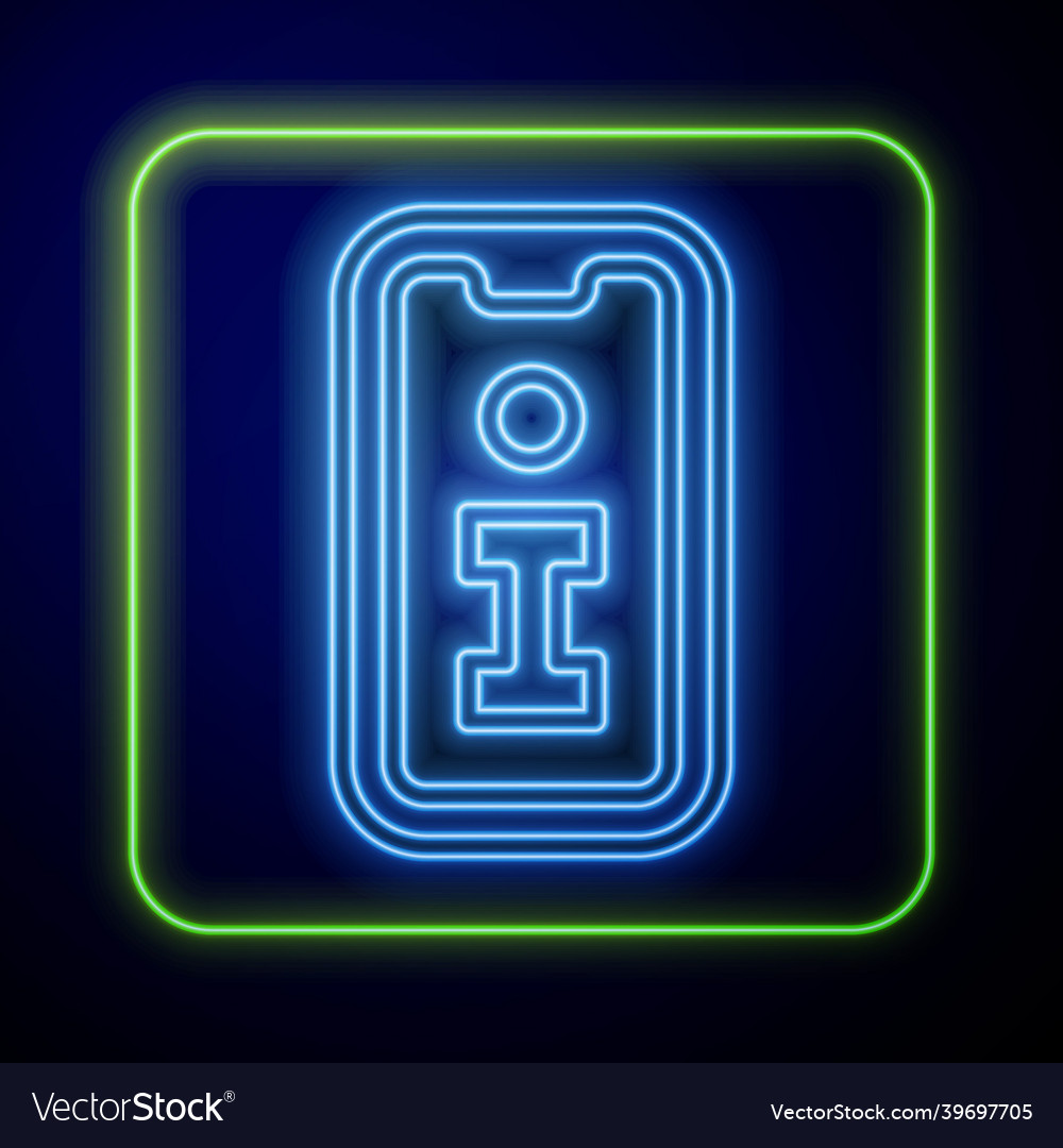 Glowing Neon Informationen Icon isoliert auf blau