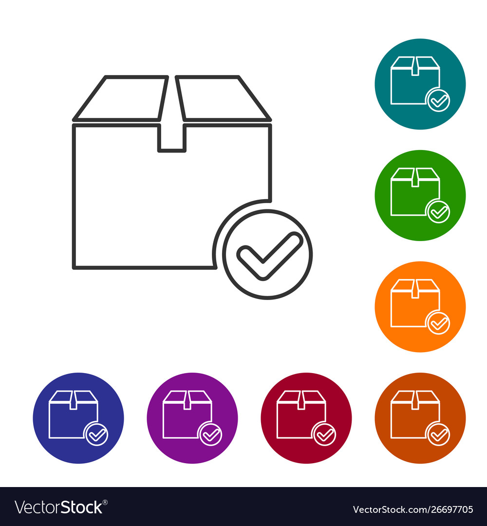 Grey line package box with check mark icon Vector Image Grey line package box with check mark icon