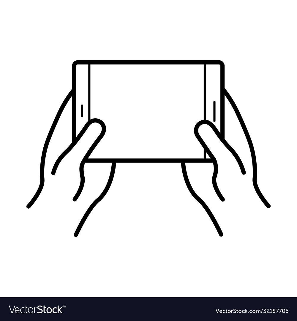 Hands using smartphone device line style icon