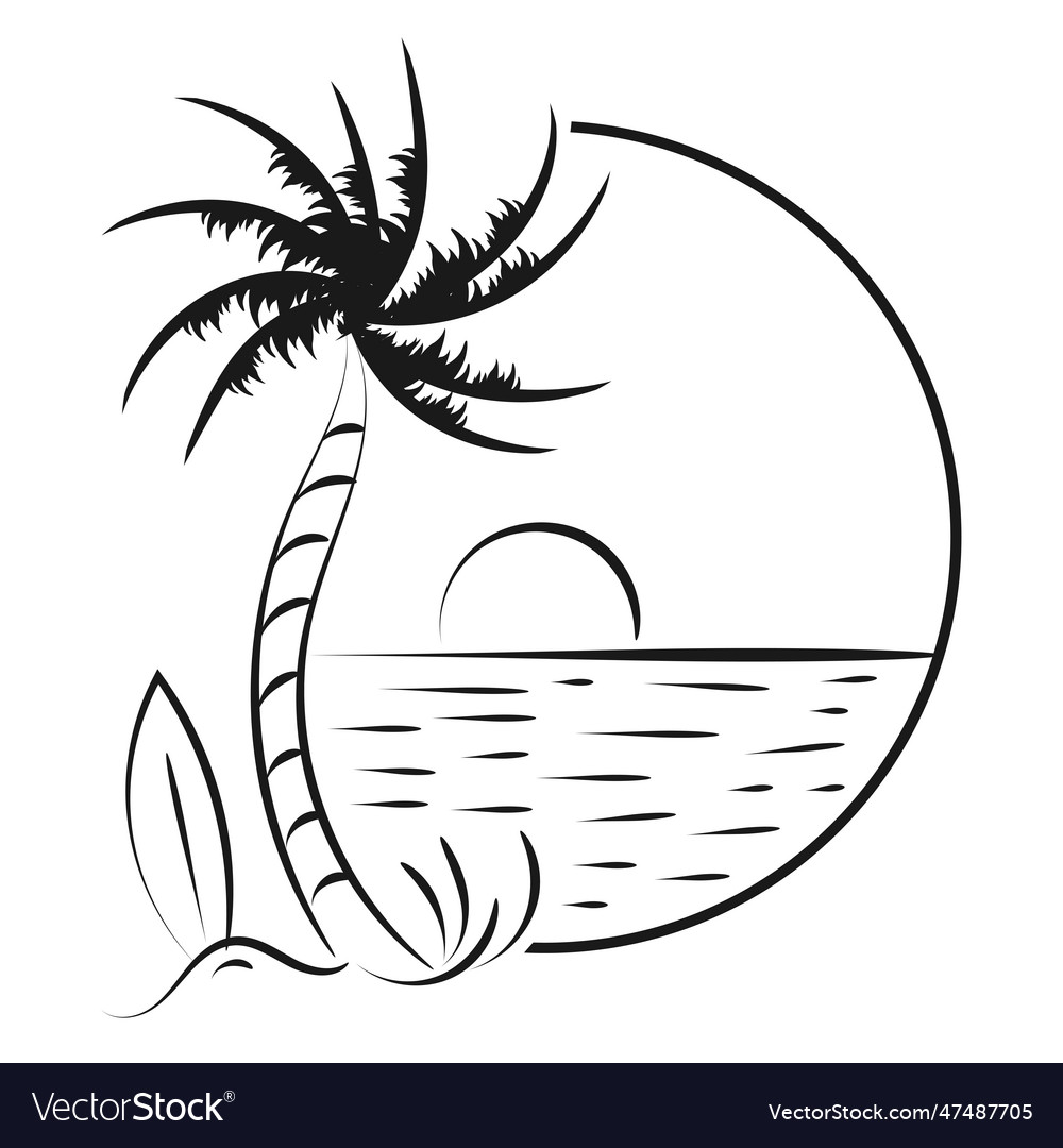 Palm tree line drawing for print vector image Palm tree line drawing for print