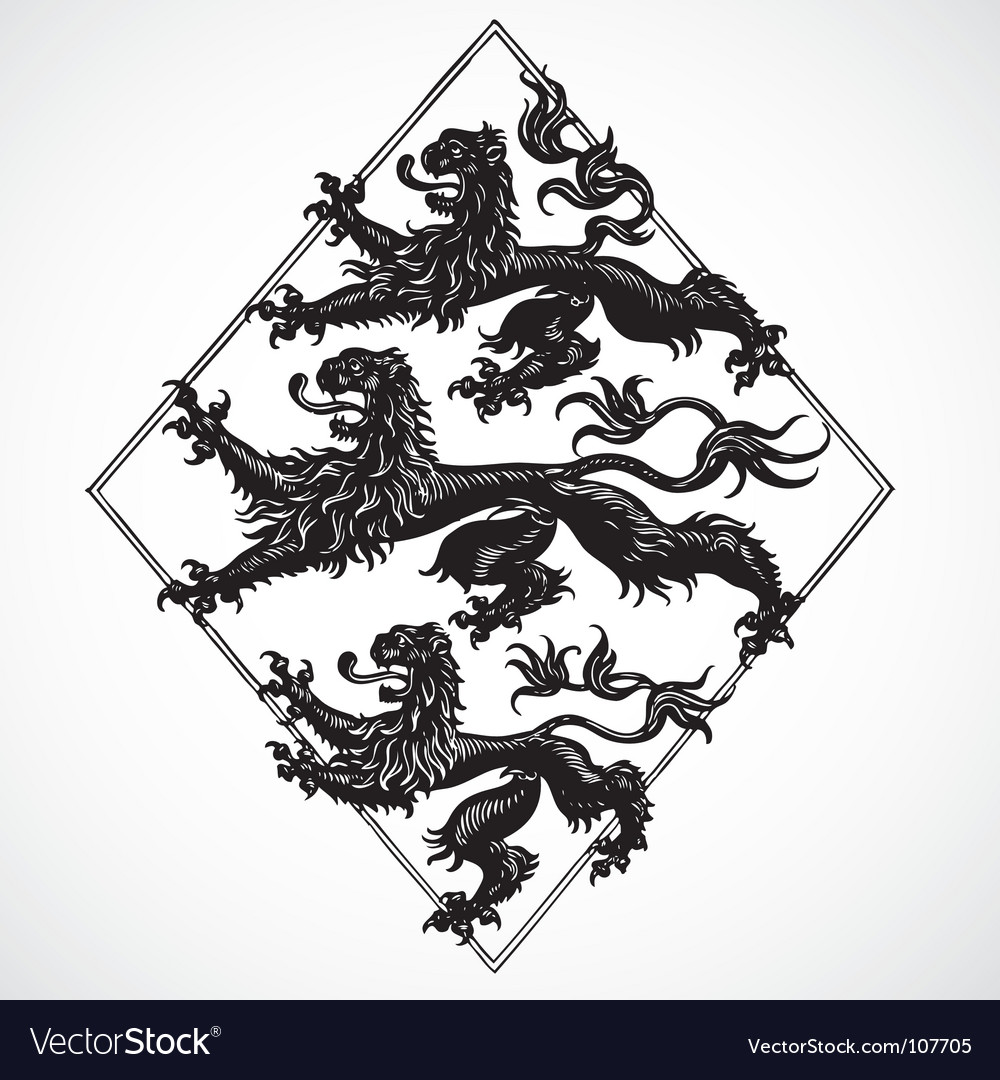 Three lions ornament Royalty Free Vector Image