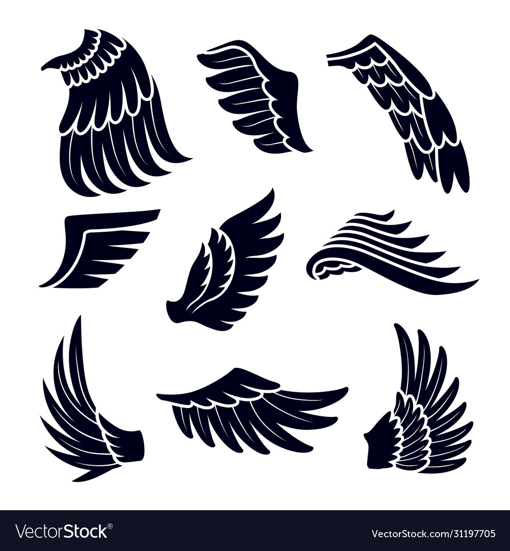 Wings black silhouettes icons set isolated Vector Image