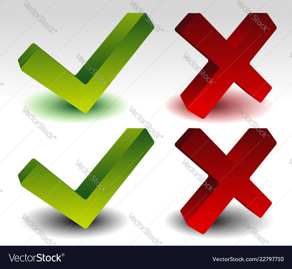 3d check-mark and cross set