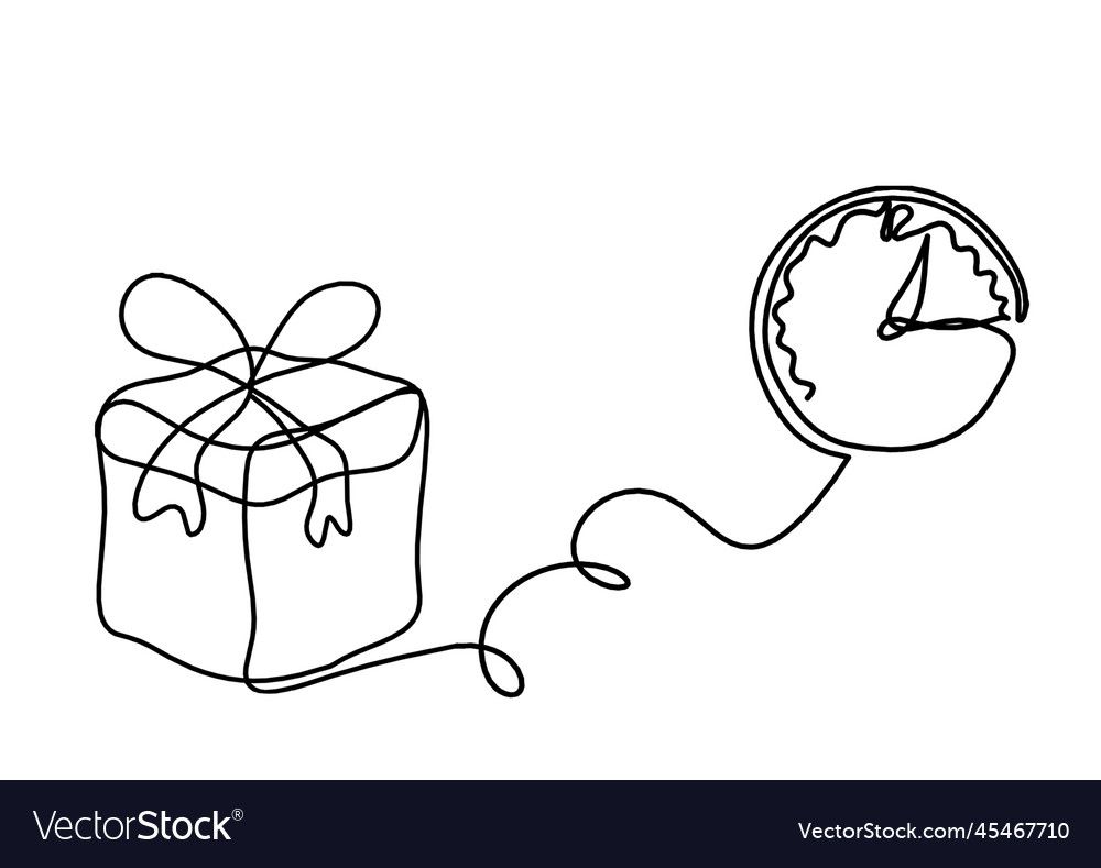 Abstract present box and clock as continuous line