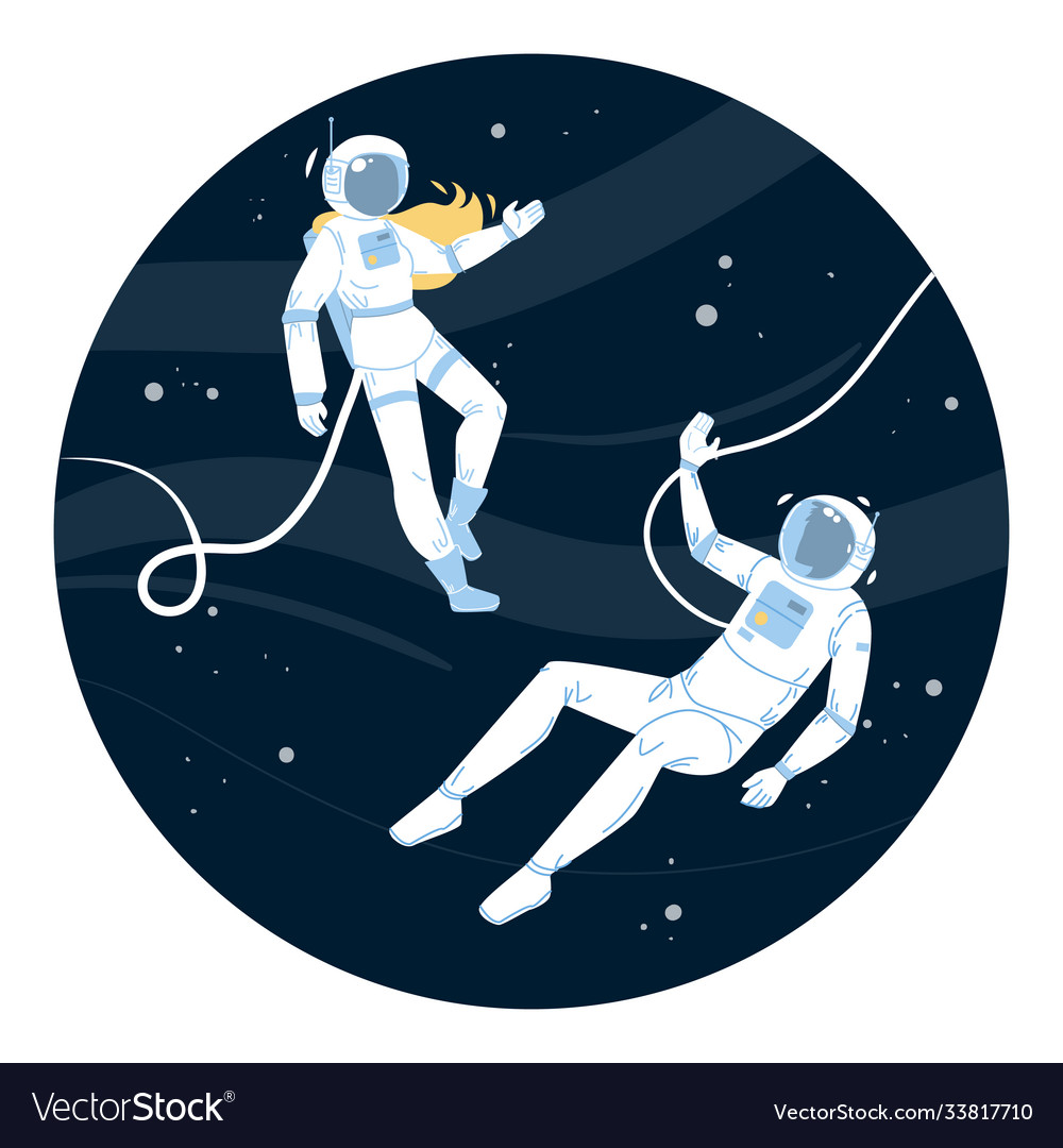 Astronauts in spacesuit flying outer space