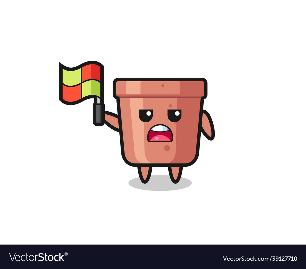 Flowerpot character as line judge putting vector image Flowerpot character as line judge putting