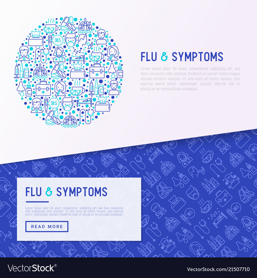 Flu and symptoms concept in circle thin line icons