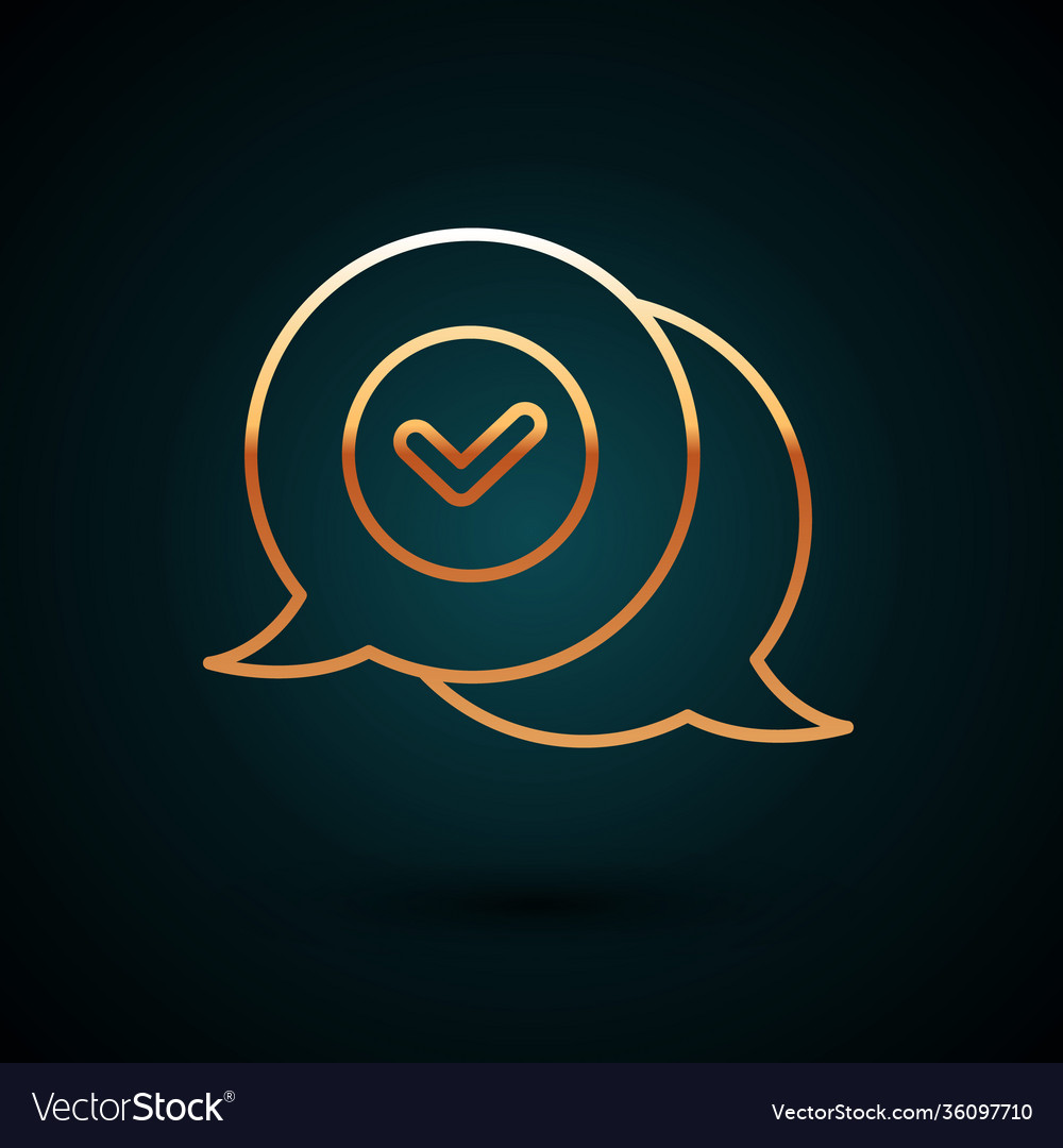 Gold line check mark in speech bubble icon vector image Gold line check mark in speech bubble icon