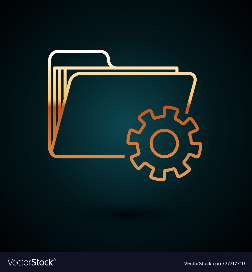 Gold line folder settings with gears icon isolated