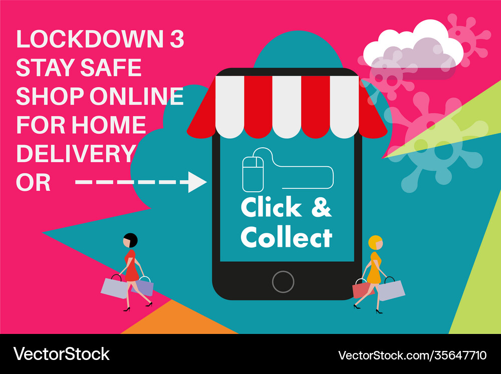 Lockdown 3 shop online home delivery and click Vector Image