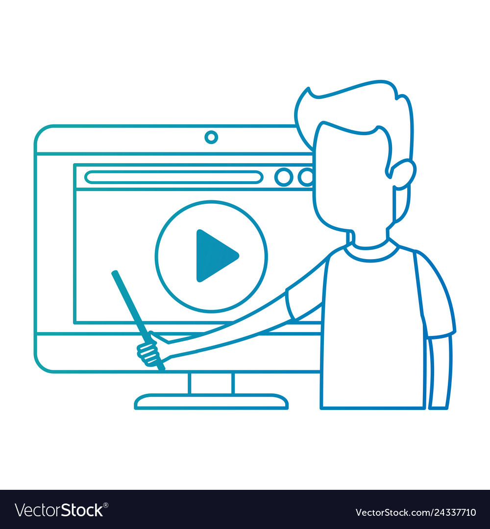 Man teaching with computer and media player