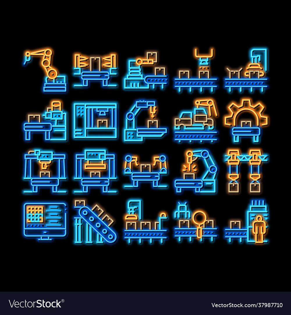 Manufacturing process neon glow icon