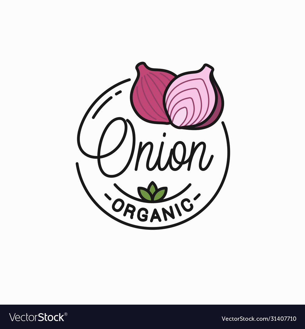 Onion vegetable logo round linear red Royalty Free Vector