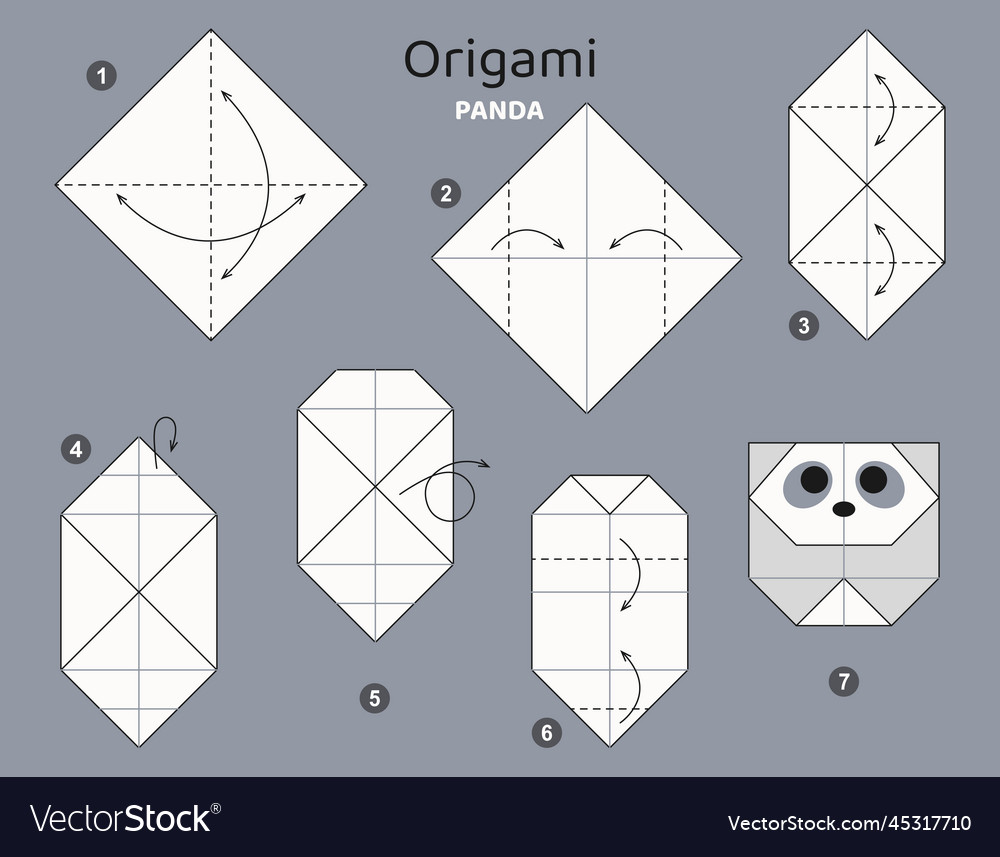 Origami tutorial scheme for kids panda Royalty Free Vector