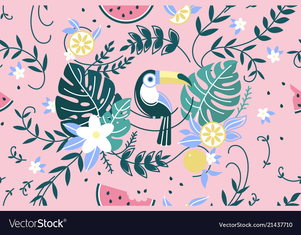 Pattern with green leaf palm and parrot vector image Pattern with green leaf palm and parrot