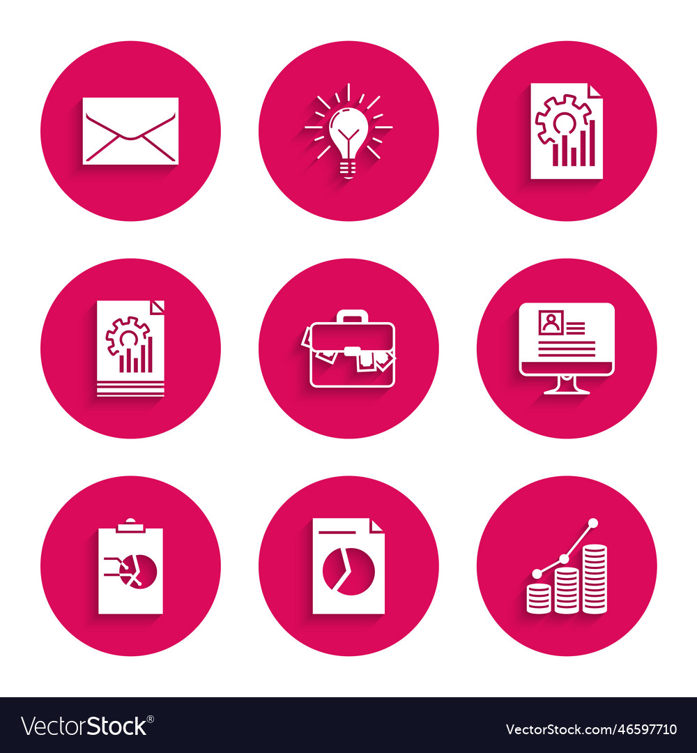 Set briefcase and money document with graph chart vector image Set briefcase and money document with graph chart