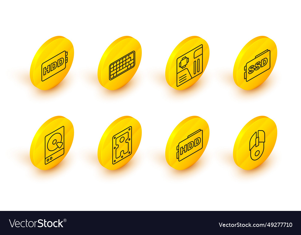 Set line computer mouse hard disk drive hdd ssd vector image Set line computer mouse hard disk drive hdd ssd