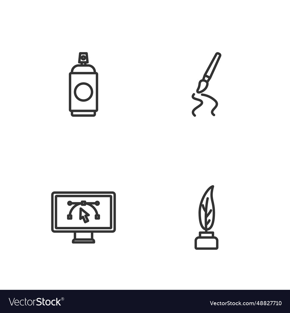 Set line feather and inkwell computer with design vector image Set line feather and inkwell computer with design