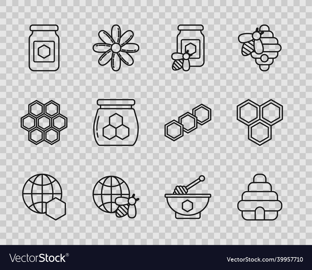 Set line honeycomb map of the world hive for bees Vector Image