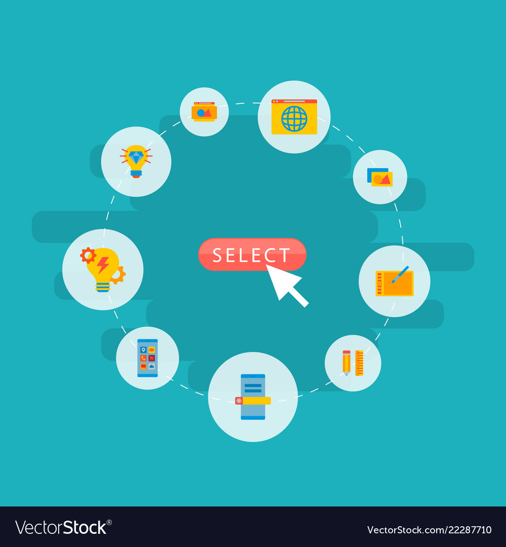 Set of website development icons flat style vector image Set of website development icons flat style