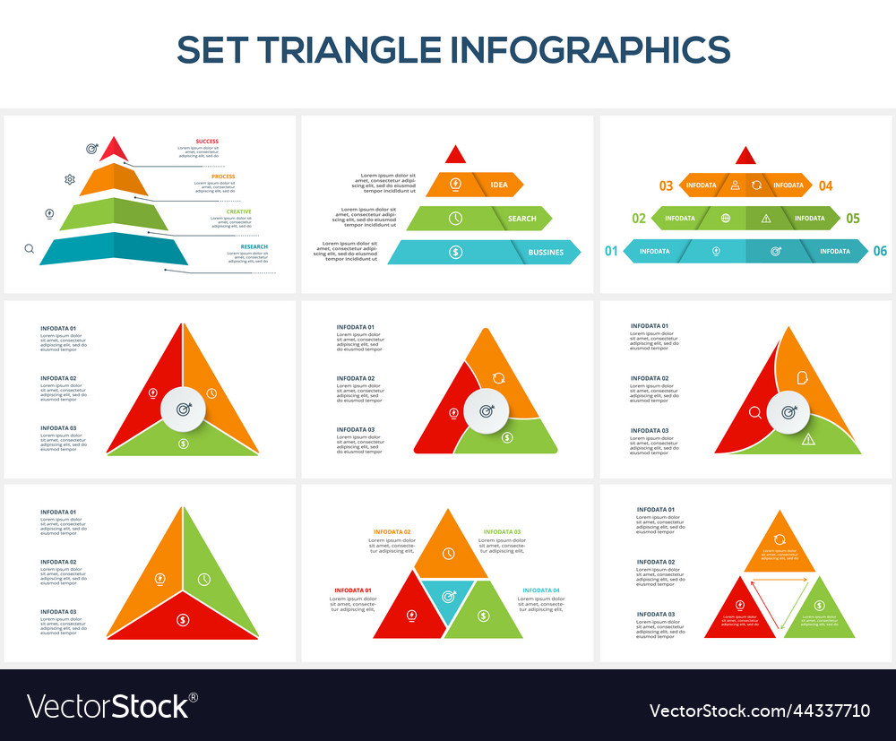 Set triangle with 3 4 6 elements infographic Vector Image