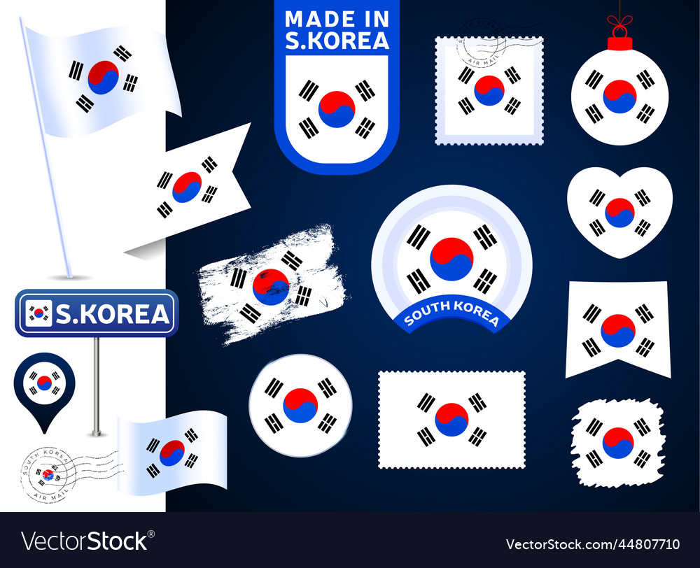 South korea flag collection big set of national Vector Image