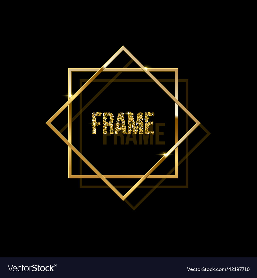 Two shiny golden overlapping square frames vector image Two shiny golden overlapping square frames