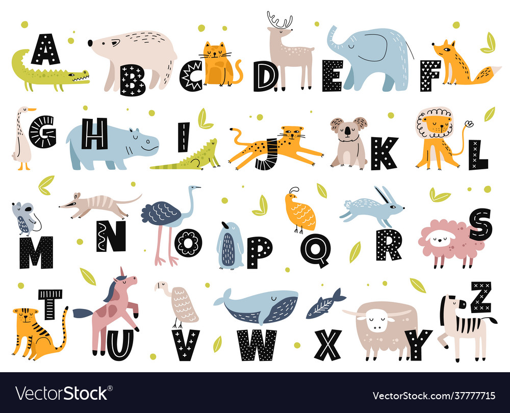 Animal alphabet in scandinavian cute Royalty Free Vector