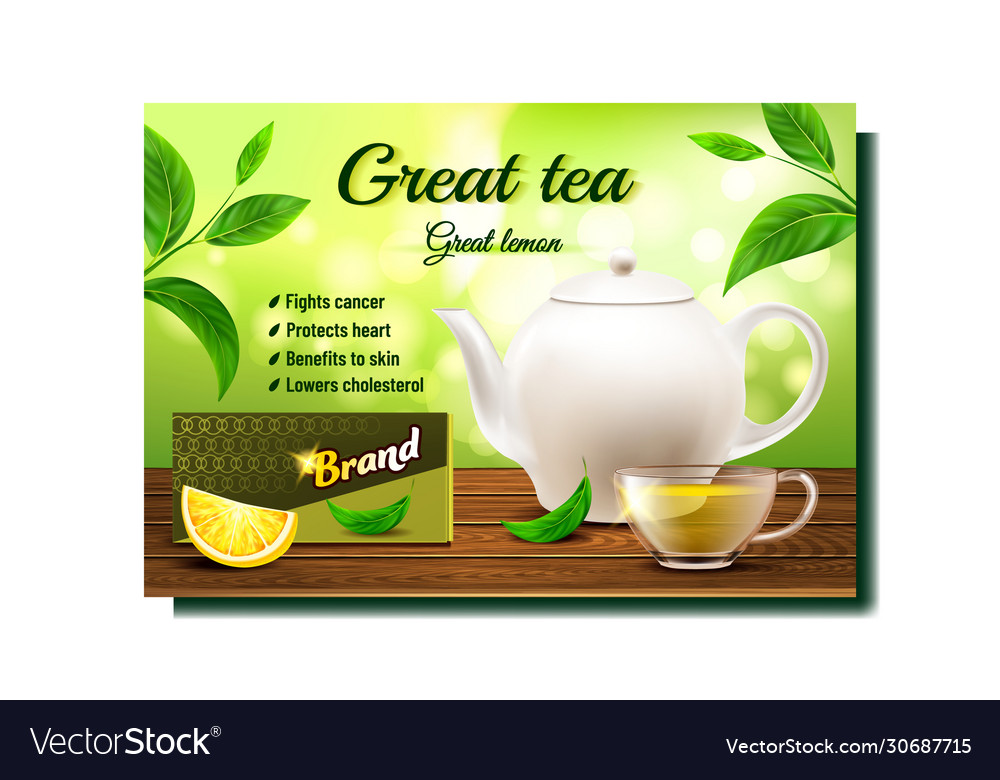 Green tea creative promo advertising poster vector image Green tea creative promo advertising poster